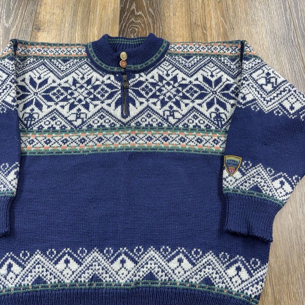 Vintage Dale Of Norway Sweater Mens M Blue Wool 1995 Thunder Bay Ski Snowflake